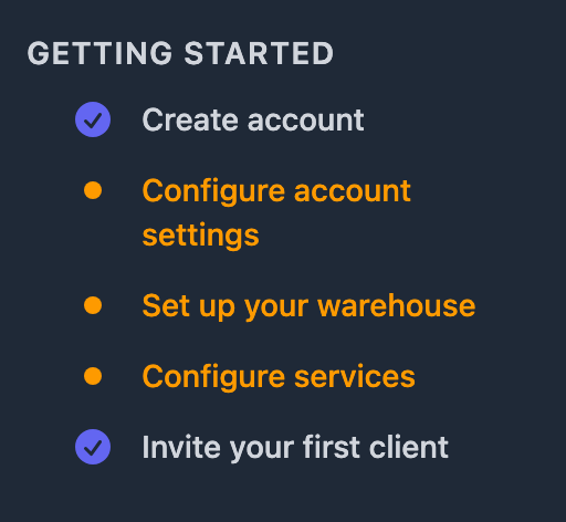 Getting started checklist in the sidebar
